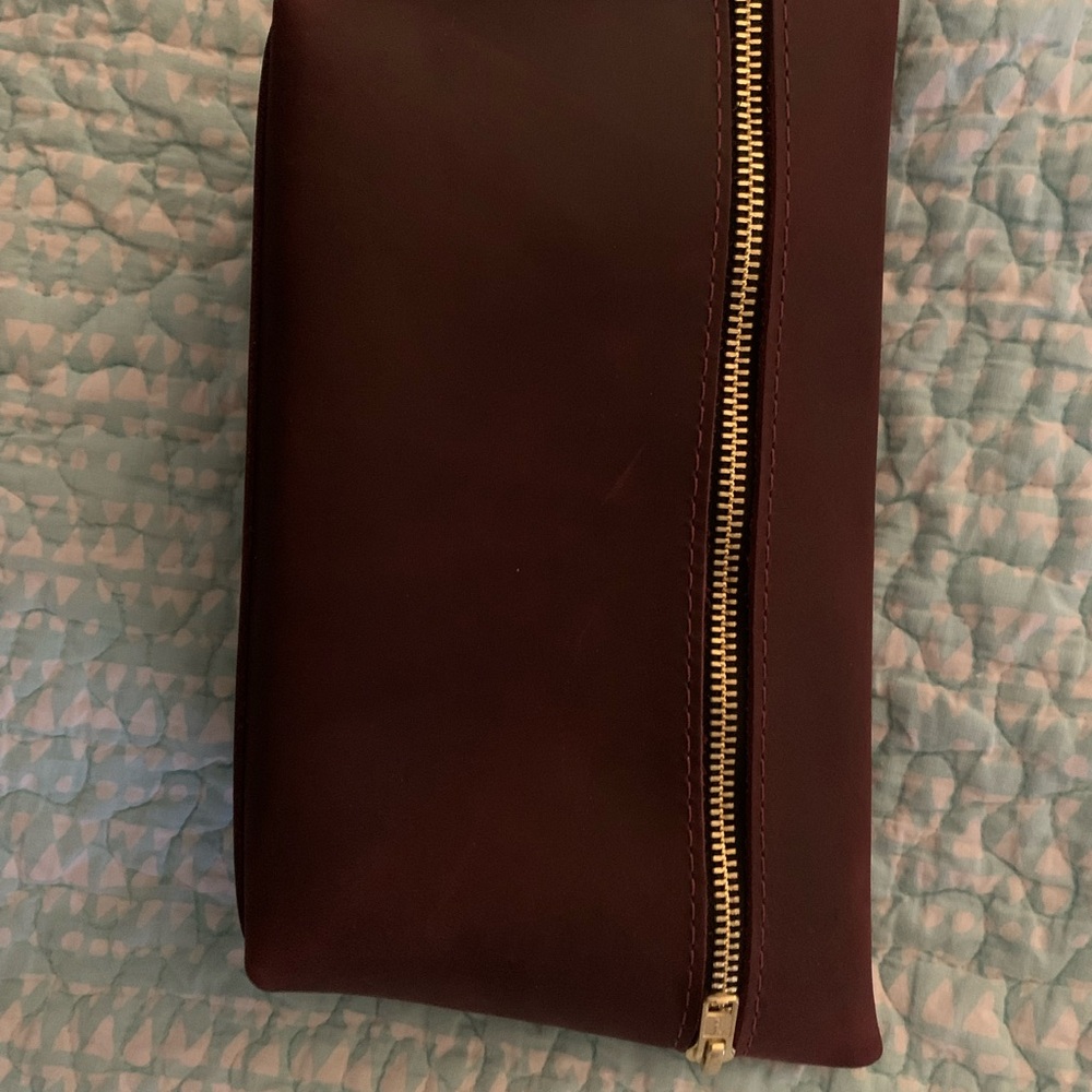 Merlot Leather Clutch with Gold Zipper